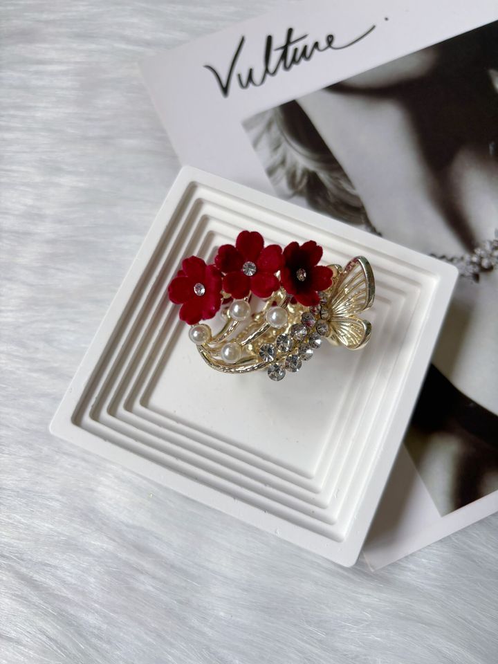 velvet flower ponytail clip