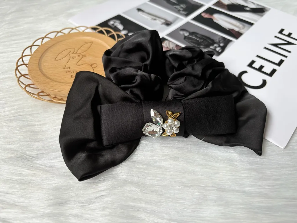 premium satin ribbon scrunchy with crystal