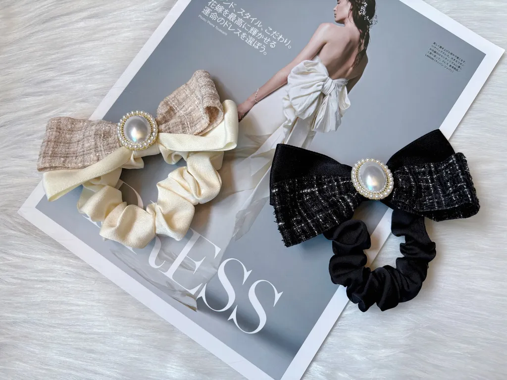 tweed mix satin ribbon scrunchy