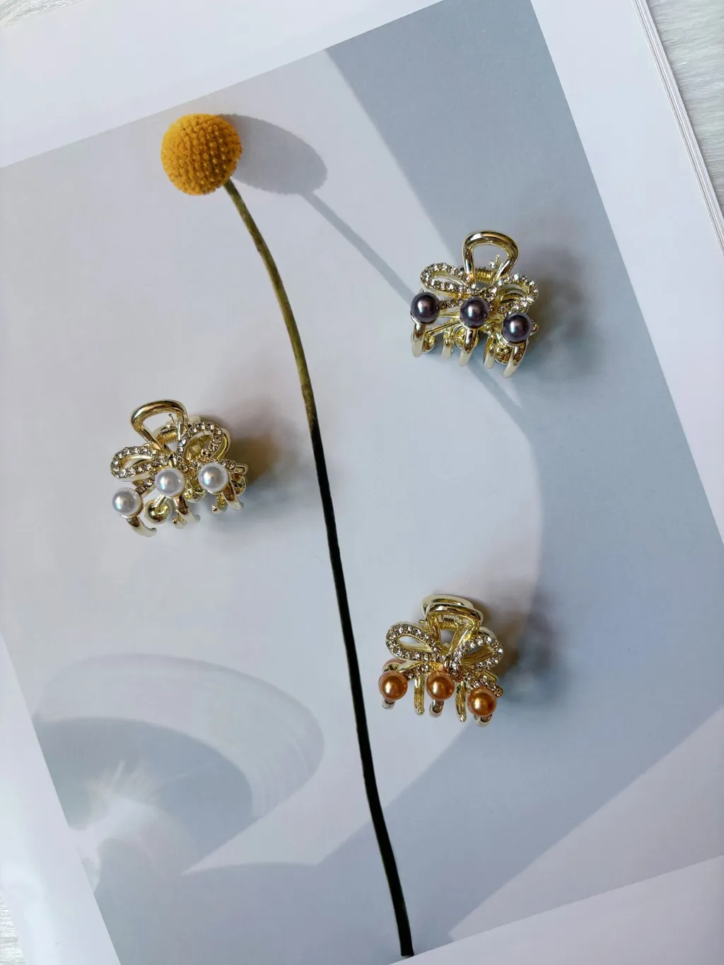 crystal ribbon mix pearl claw clip (2.5cm)