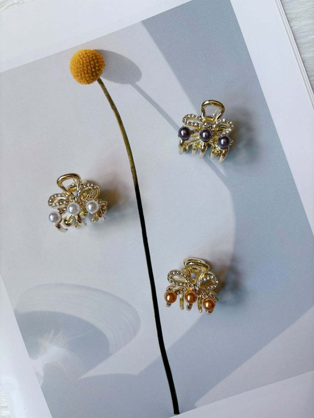 crystal ribbon mix pearl claw clip (2.5cm)