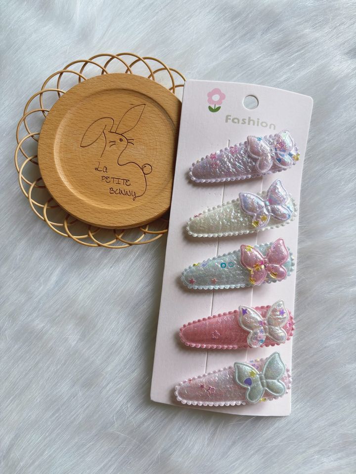 butterfly theme glitter bb clip (5 in 1 set)