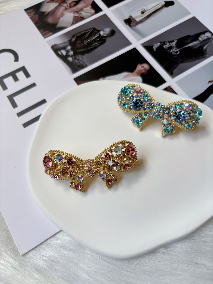 14K gold plated crystal ribbon spring clip (5cm)