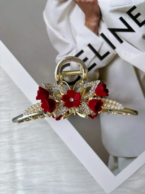 velvet flower butterfly claw clip (10cm)