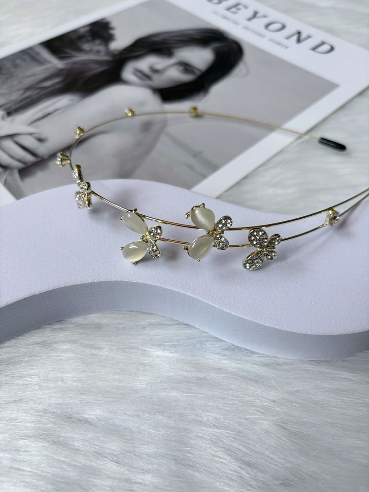 cat eye stone mix crystal butterfly headband