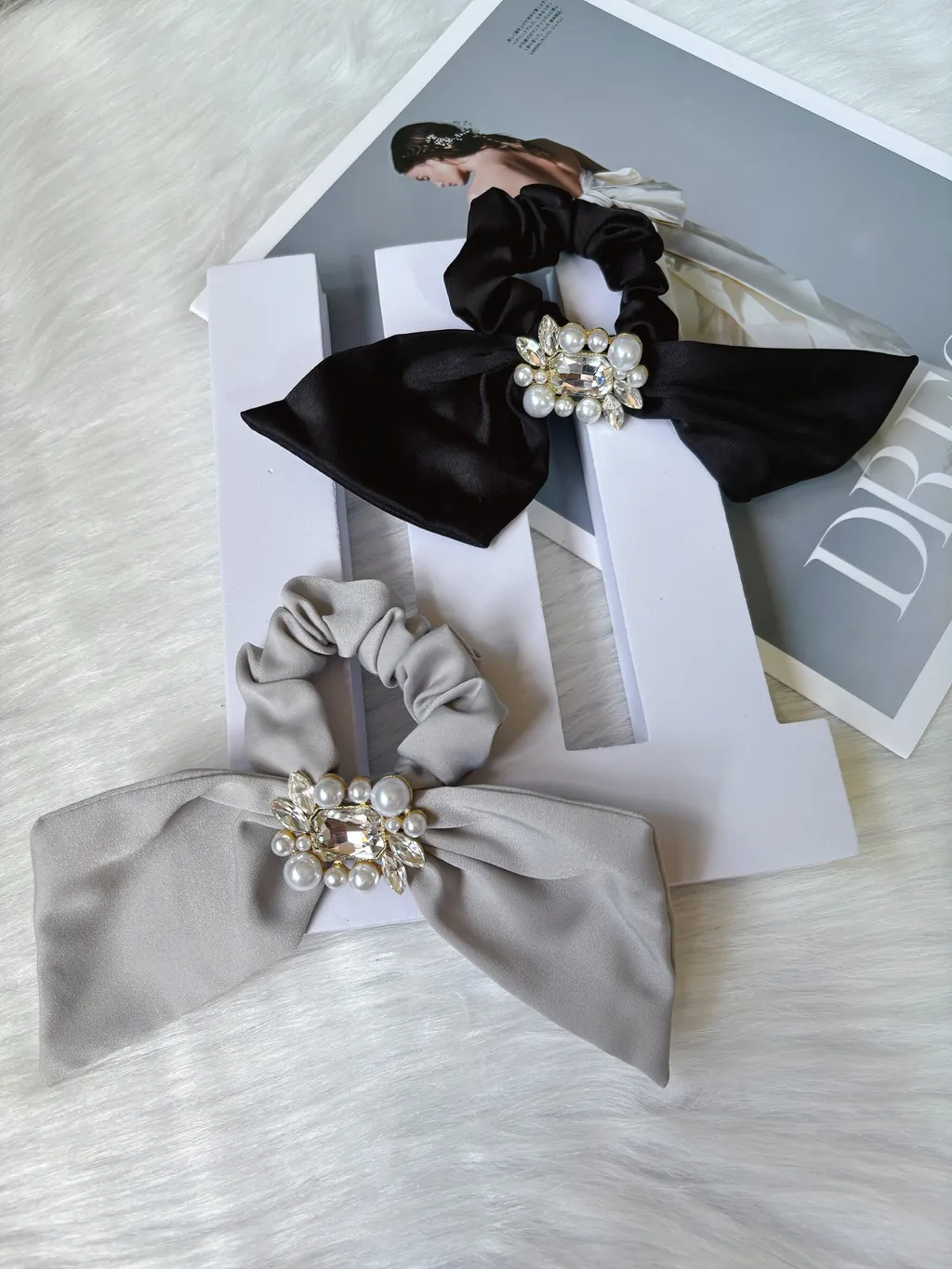 K9 crystal mix pearl satin scrunchy