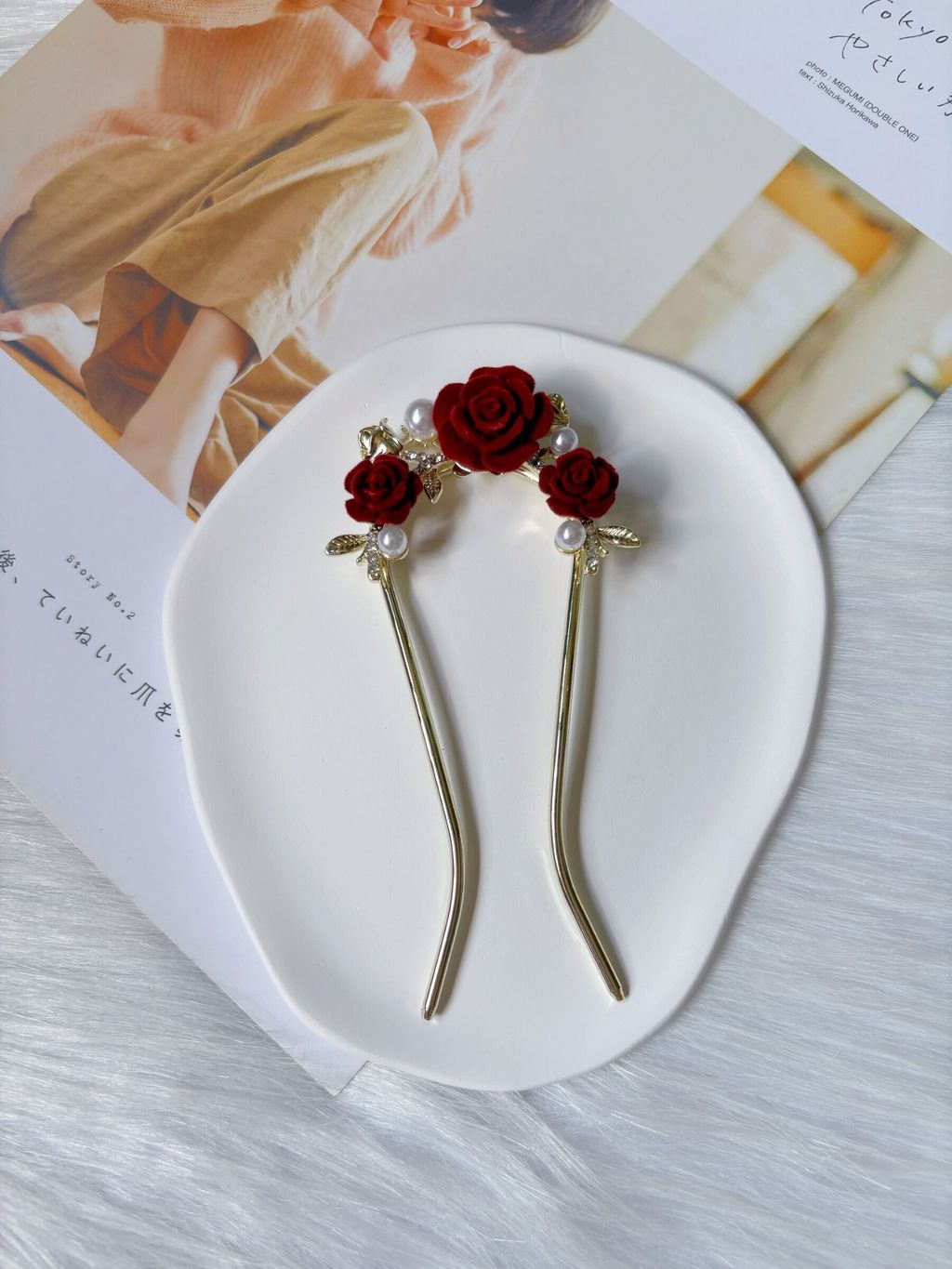 velvet rose hair bun stick
