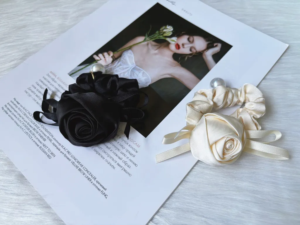 satin rose scrunchy with pearl