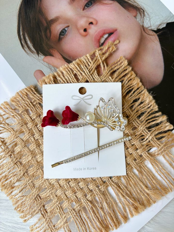 velvet flower butterfly duck clip (2 in 1 set)