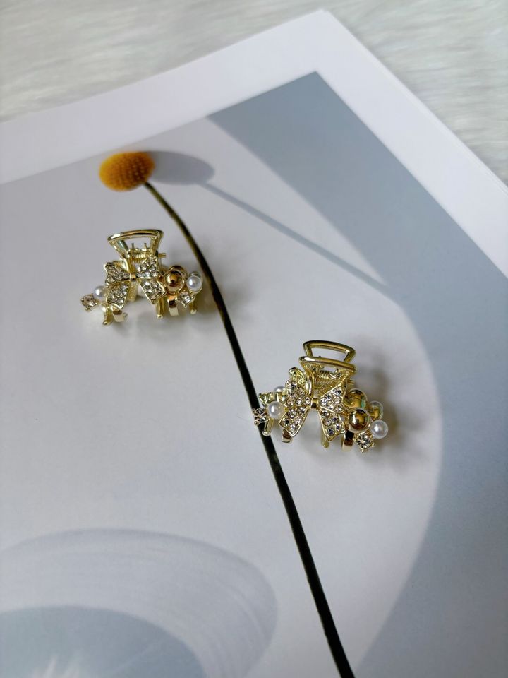 crystal ribbon claw clip with pearl beads (2.5cm)