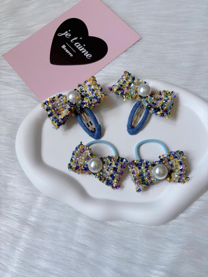 premium tweed set (1pair bb clip & 1 pair hair tie)