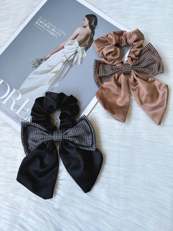 houndstooth print ribbon scrunchy