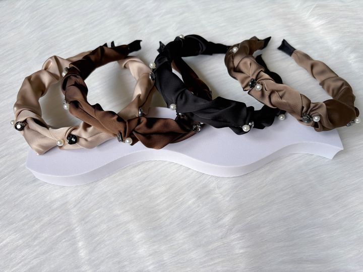 satin ruffle headband with crystal