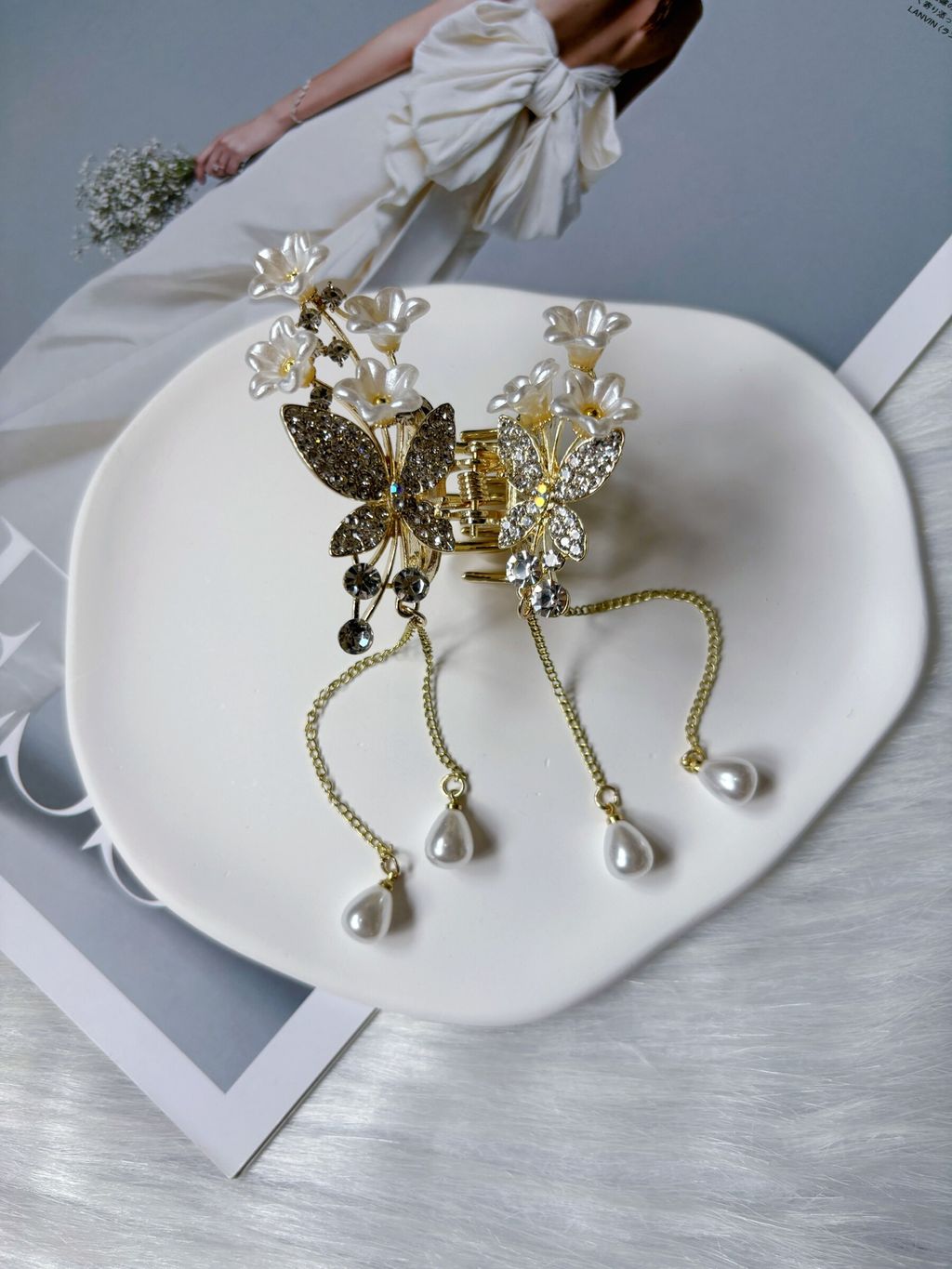 crystal butterfly mix bell flower claw clip (4.5cm)