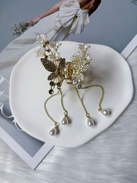 crystal butterfly mix bell flower claw clip (4.5cm)