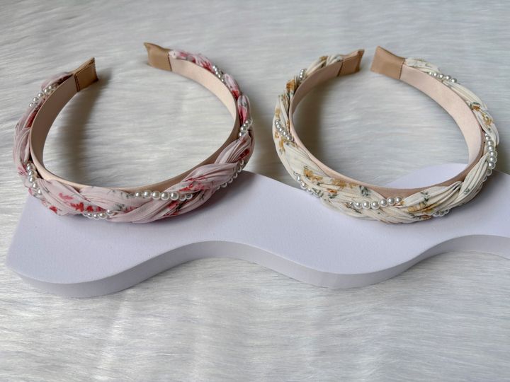 pearl mix floral print braid headband