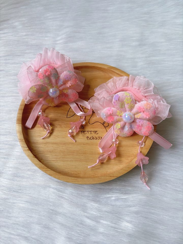 pink flower organza scrunchy
