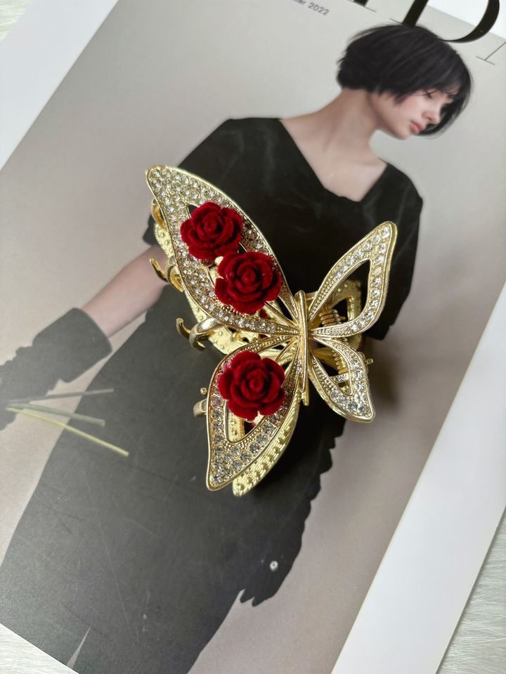 velvet rose mix crystal claw clip (10cm)