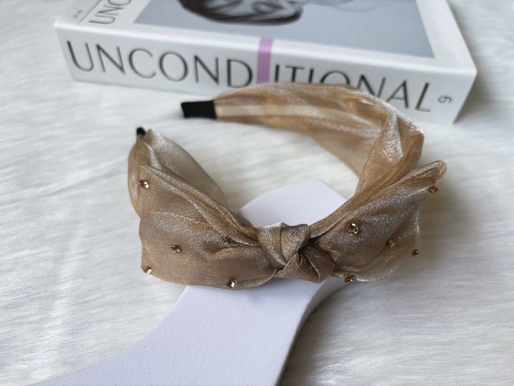 organza ribbon headband with crystal