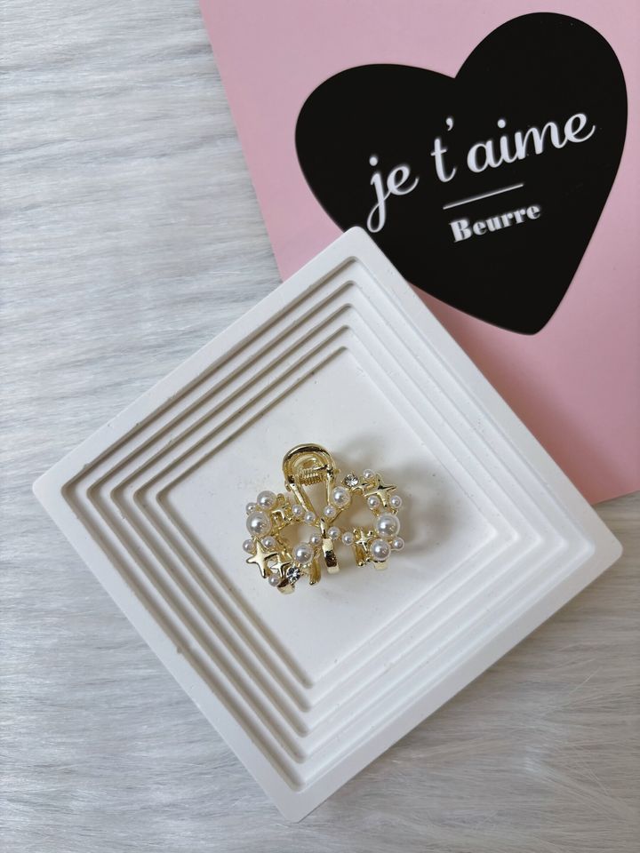 pearl beads ribbon claw clip (2cm)