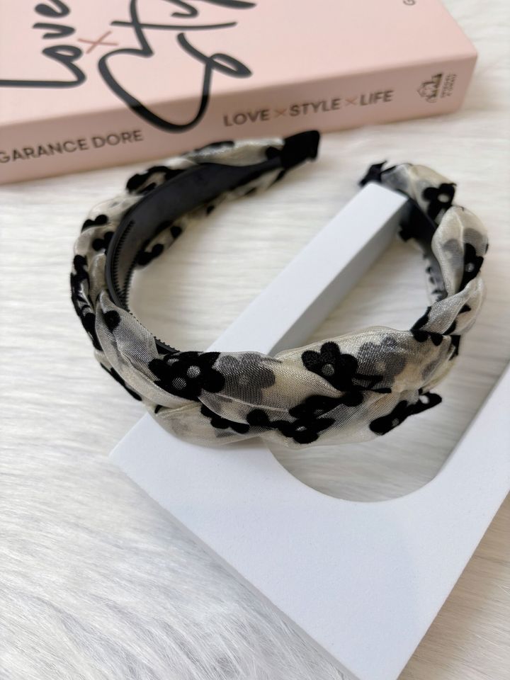 emboss flower organza headband