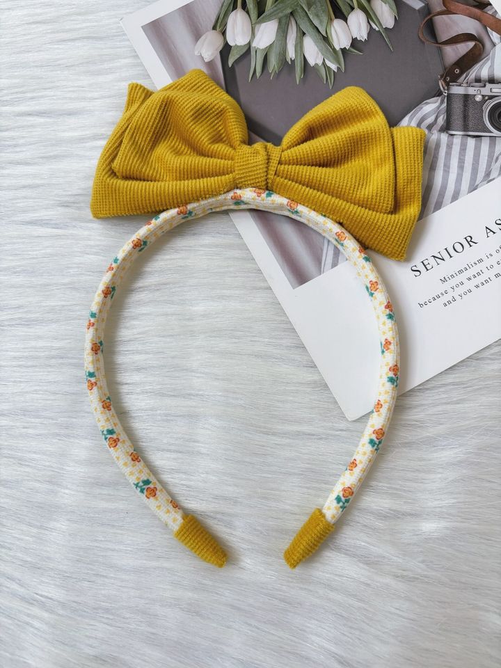 velvet bow floral print headband