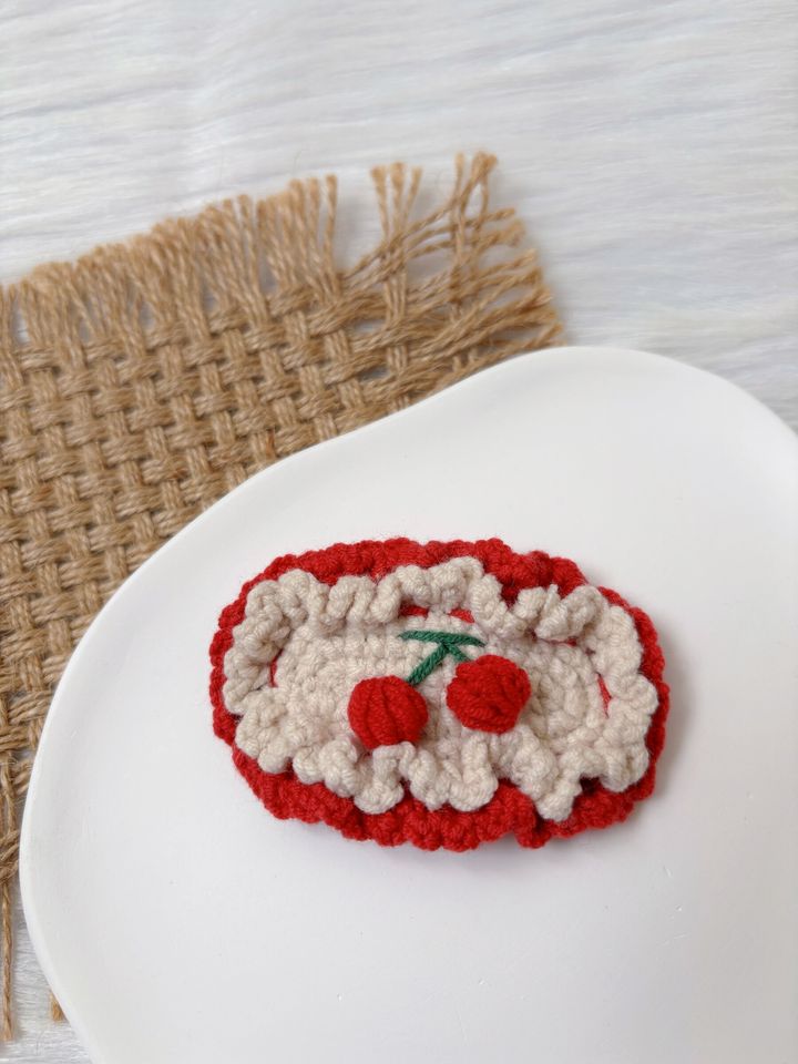 premium crochet cherry bb clip