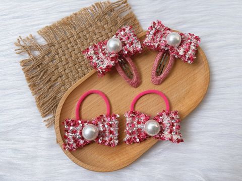 premium tweed set (1pair hair tie & 1 pair bb clip)