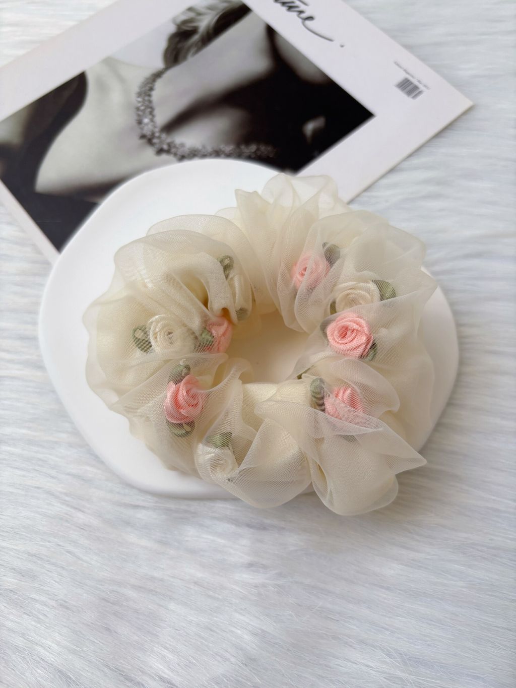 3D flower organza scrunchy