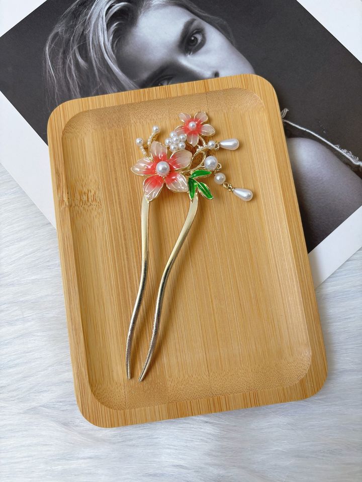 flower theme hair bun stick
