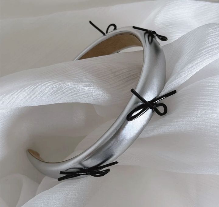 metallic silver bow headband
