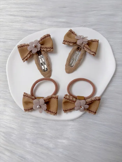 natural tone theme mix set (1pair hair clip & 1pair hair tie)