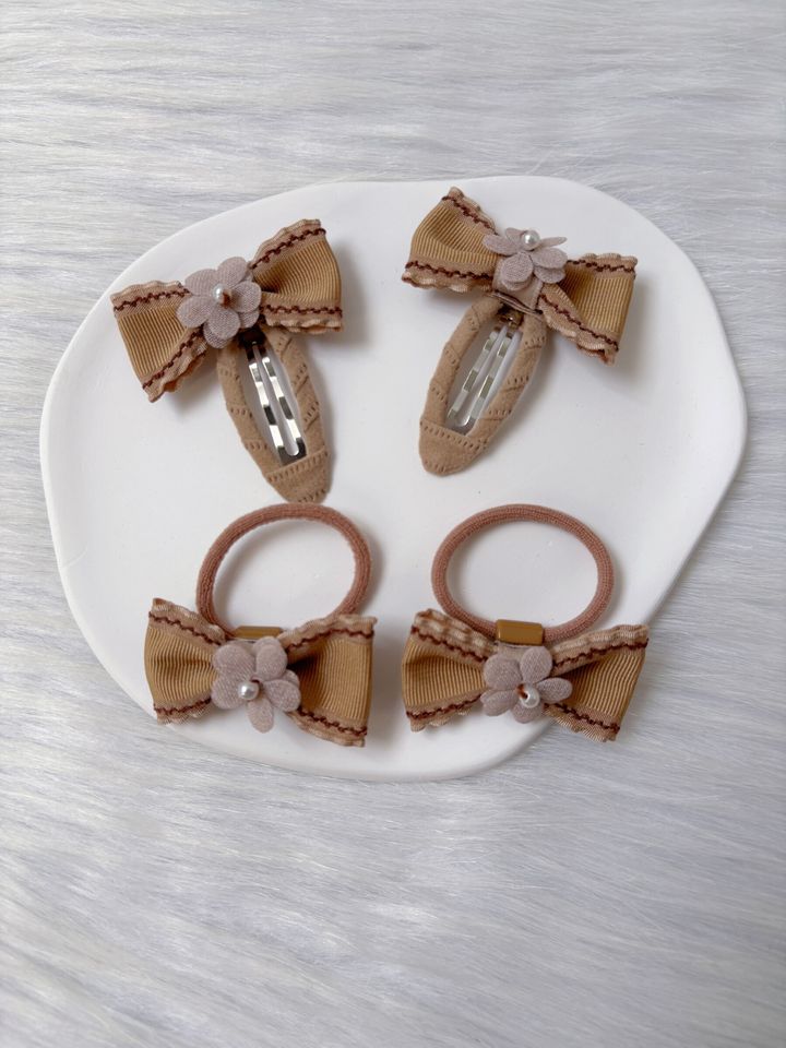 natural tone theme mix set (1pair hair clip & 1pair hair tie)