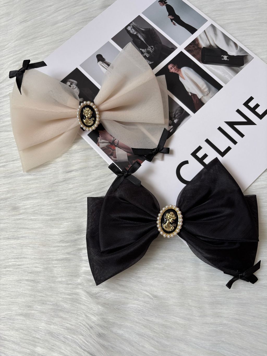 vintage style organza spring clip (10cm)