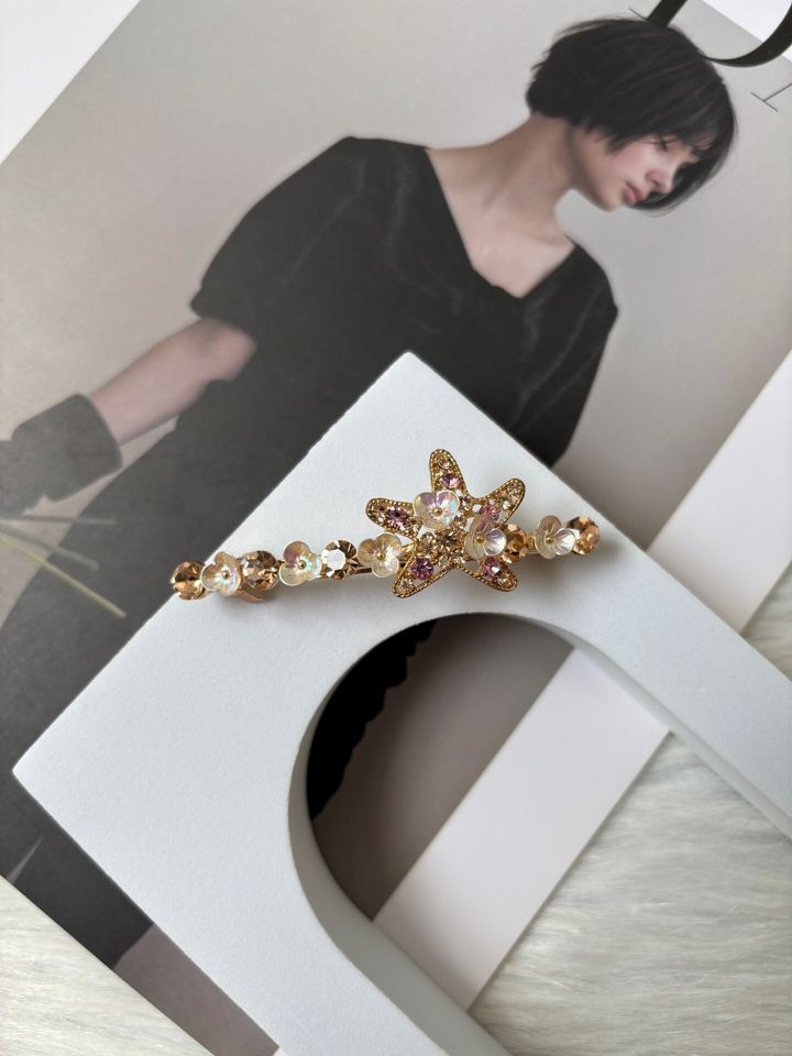 shell flower mix crystal spring clip (6cm)