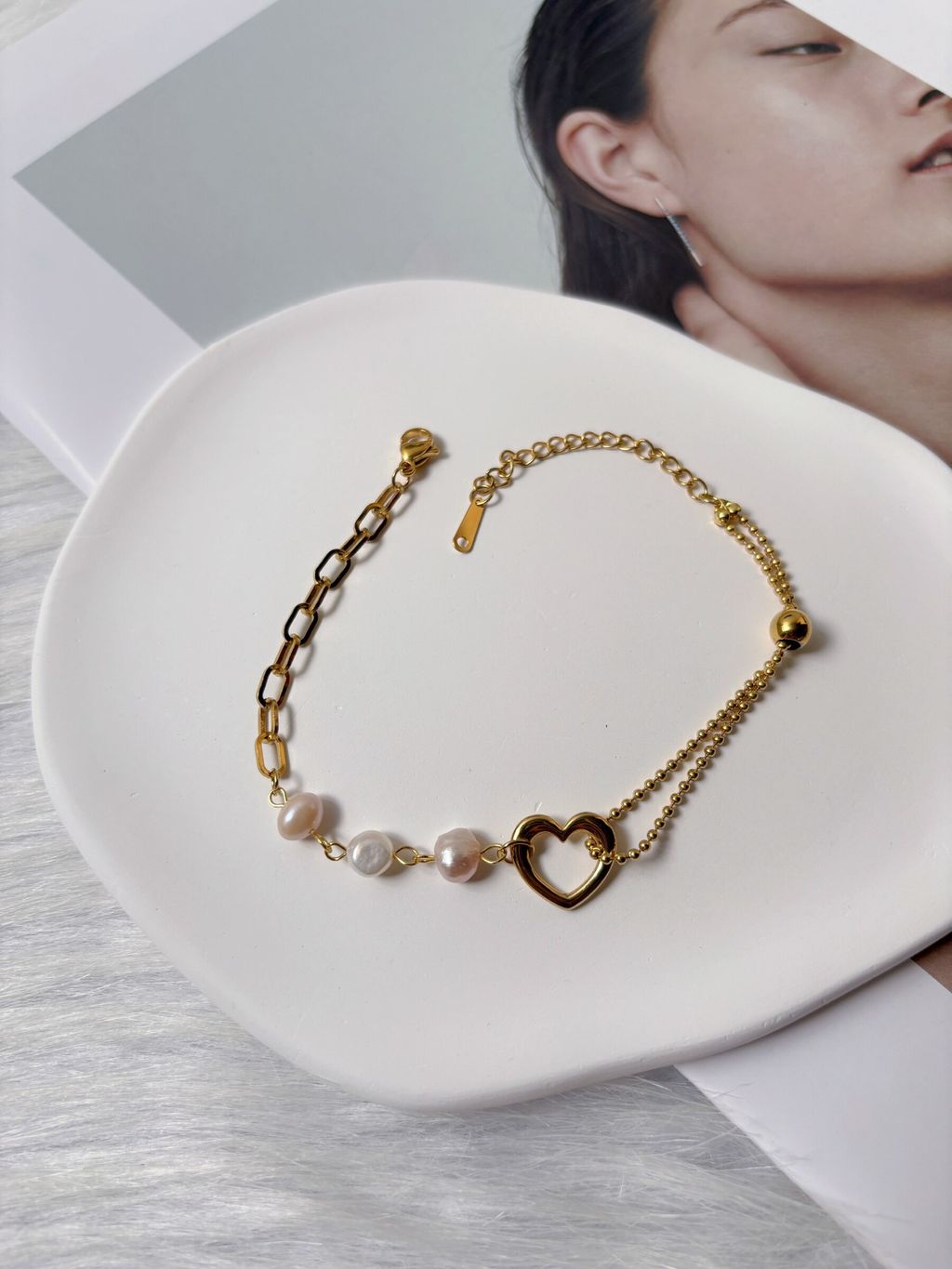 stainless steel mix fresh water pearl bracelet