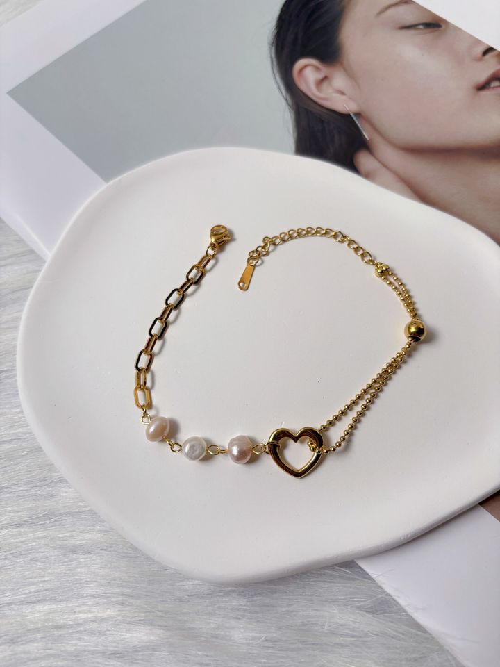 stainless steel mix fresh water pearl bracelet