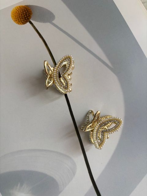 crystal mix pearl beads butterfly claw clip (2.5cm)