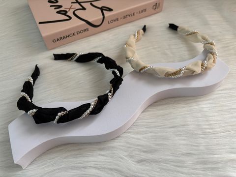 pearl beads mix chain ruffle headband