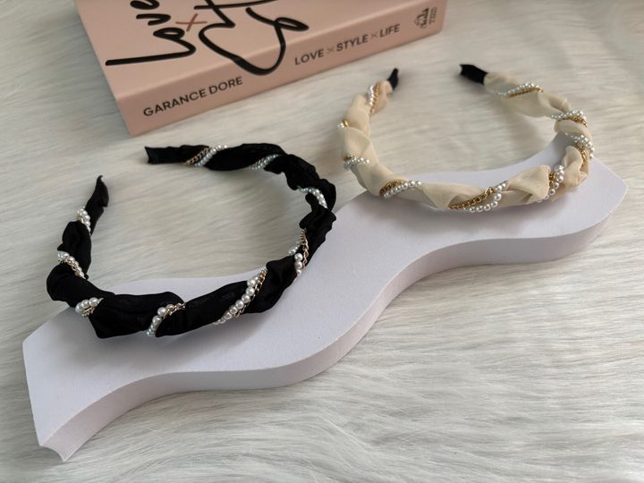 pearl beads mix chain ruffle headband