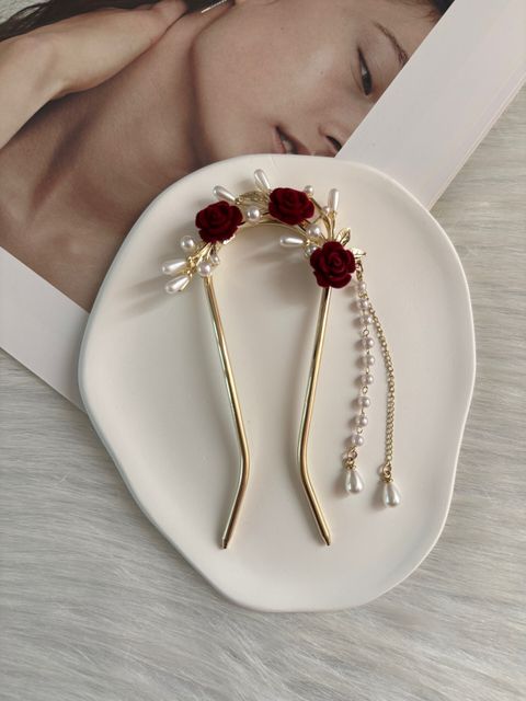 velvet rose hair bun stick
