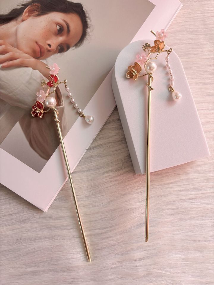 floral design hair bun stick