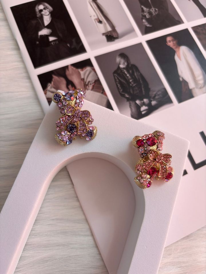 14K gold plated crystal bear duck clip