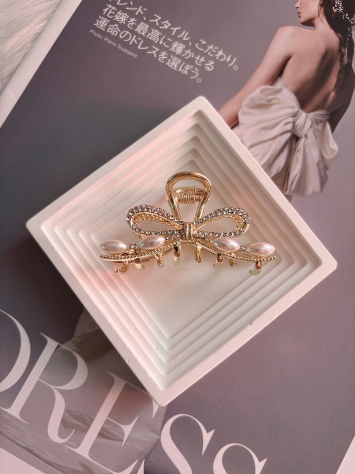 pearl mix crystal ribbon claw clip (6cm)