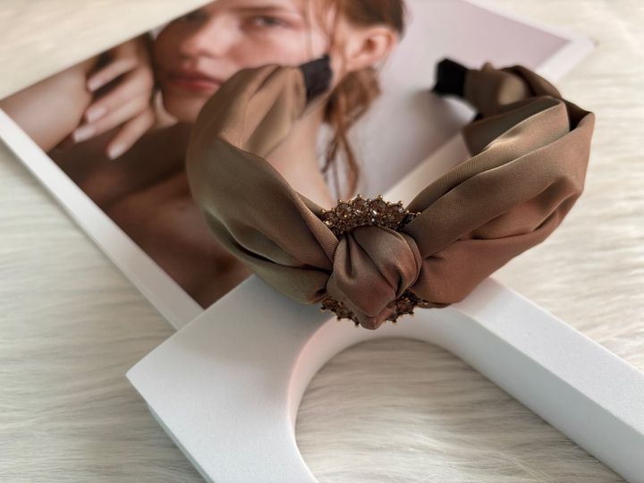 premium satin knotted headband with crystal