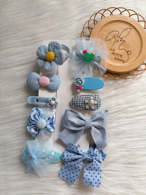 ocean blue theme mix set (9pcs hair clip & 1pcs hair tie)