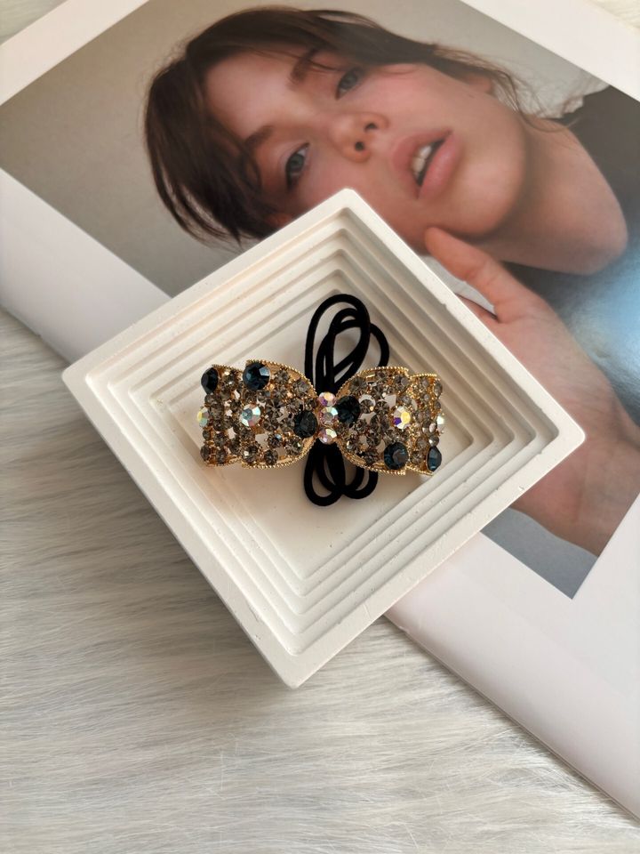 14K gold plated premium crystal ribbon hair tie