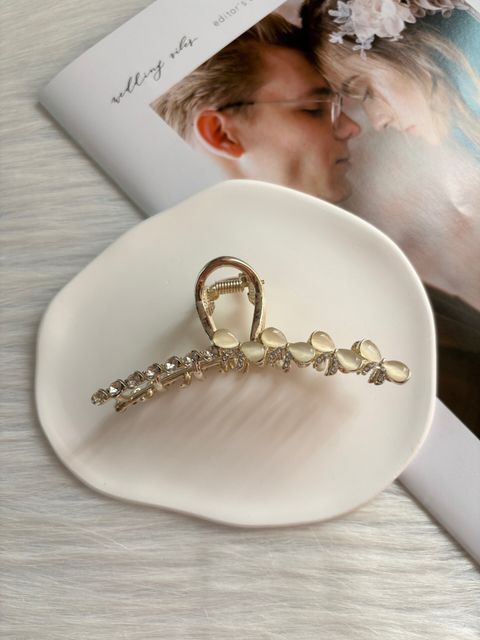 cat eye stone ribbon claw clip (10cm)