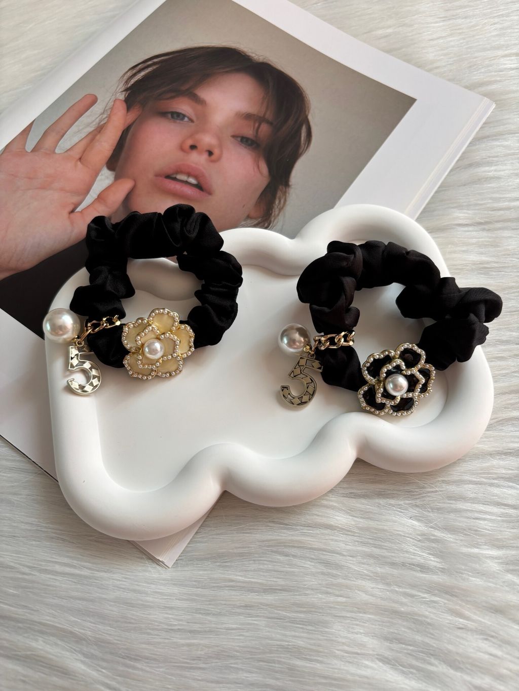 camellia flower scrunchy