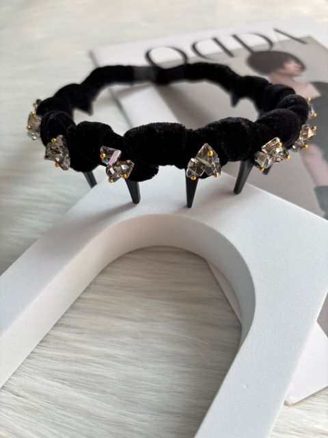 ruffle velvet headband with crystal